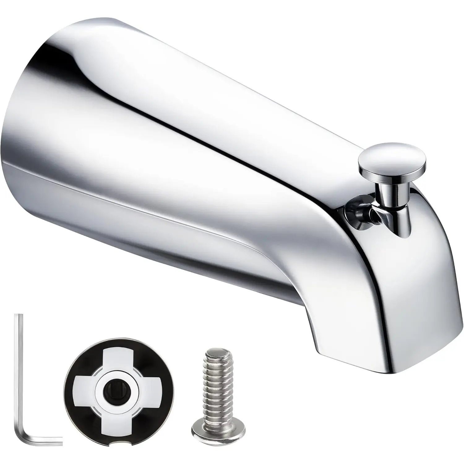 Chrome Finish Solid Metal Bathtub Spout with Diverter Switch - Waterproof, Corrosion Resistant, Dual Flow Tub Tap, Easy Installation Tub Tap, Set Screw, Hex Wrench-Included, 5.32x2.8x2.5in Bathroom Faucet Replacement Part, Copper Pipe, 5.32X2.8x2.5"