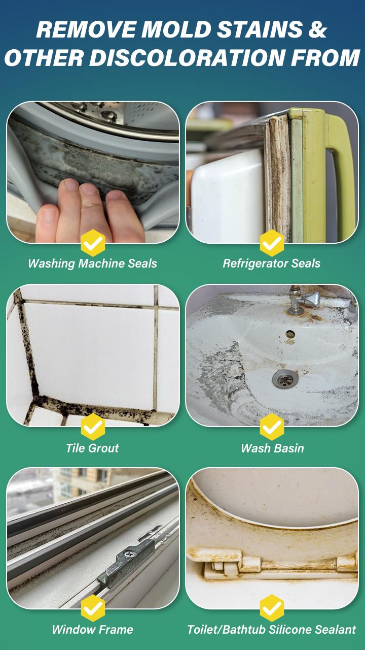 BUBCLEAN Mold Remover Gel with Scrub Brush, Heavy Duty Mildew Stain Remover for Washer Seal, Shower Caulk & Tile Grout, Bathroom Deep Cleaner, 7 Fl Oz