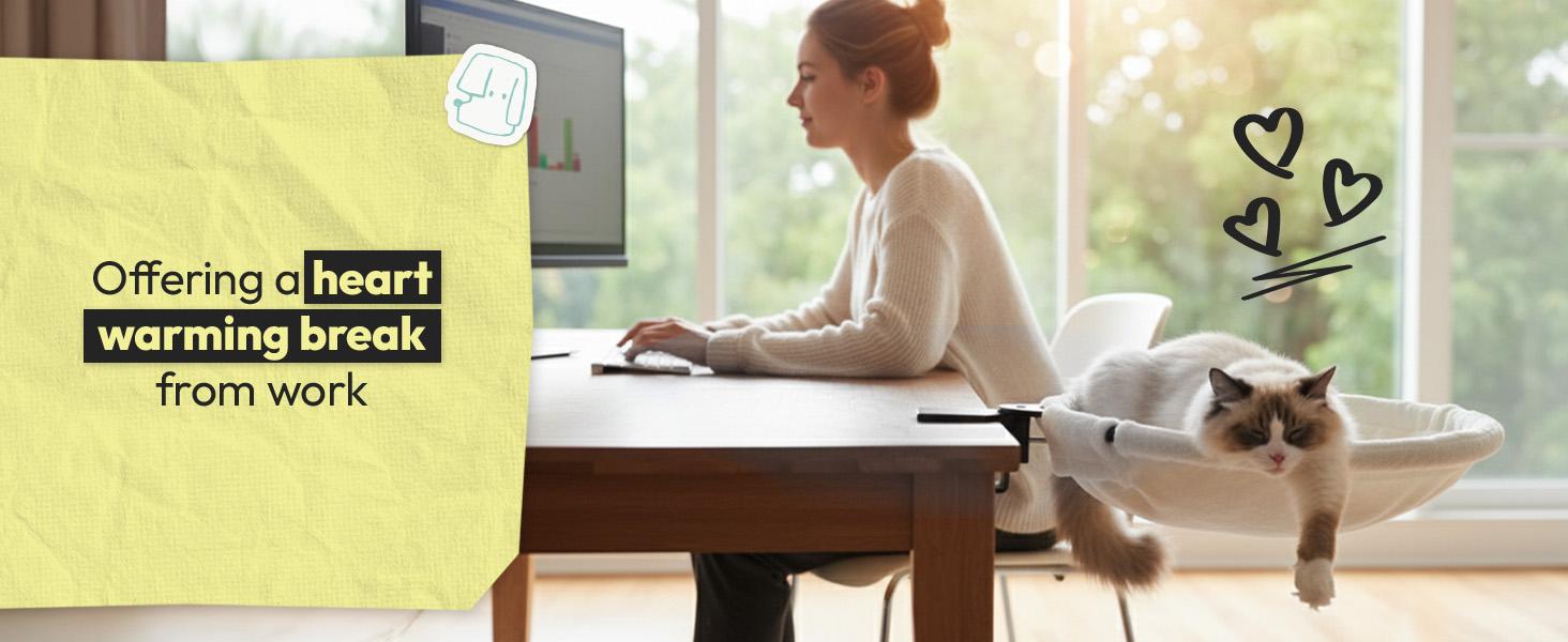 Cat Desk Hammock Bed – Rotating Cat Bed for Desk or Table, Upgraded Clamp with Sponge Pad, Holds Up to 50LBS, Soft & Sturdy Cat Nest for Indoor Cats