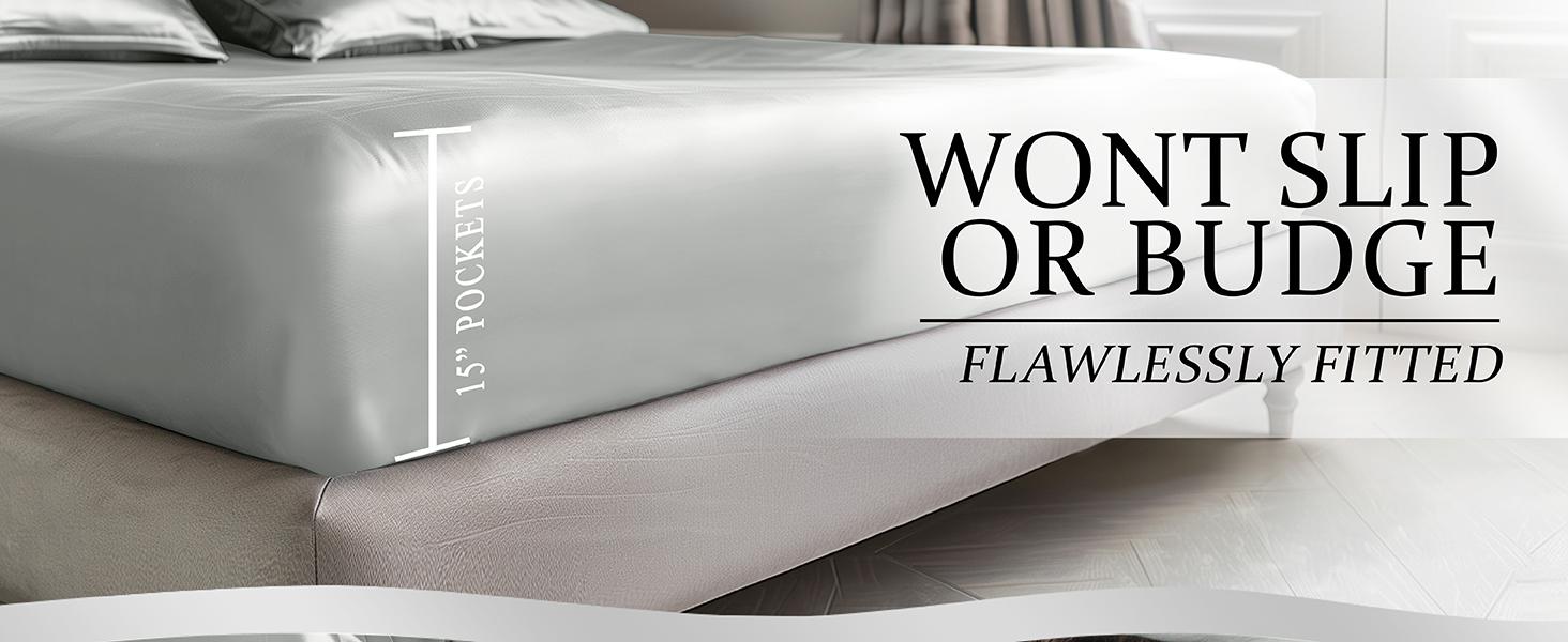 DECOLURE Satin Sheets 4 Piece - Hypoallergenic, Double Stitching, Wrinkle Free - Silky & Luxuriously Soft Satin Bedding with 15" Deep Pockets & Elastic Edges for Secure Fit - Bedset