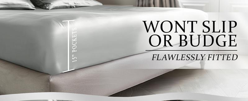 DECOLURE Satin Sheets 4 Piece - Hypoallergenic, Double Stitching, Wrinkle Free - Silky & Luxuriously Soft Satin Bedding with 15" Deep Pockets & Elastic Edges for Secure Fit - Bedset