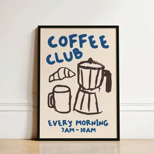 Coffee Club Kitchen Print,  Coffee , Hand Drawn Kitchen Print, Friend Gift, Coffee Lover, Coffee Art R