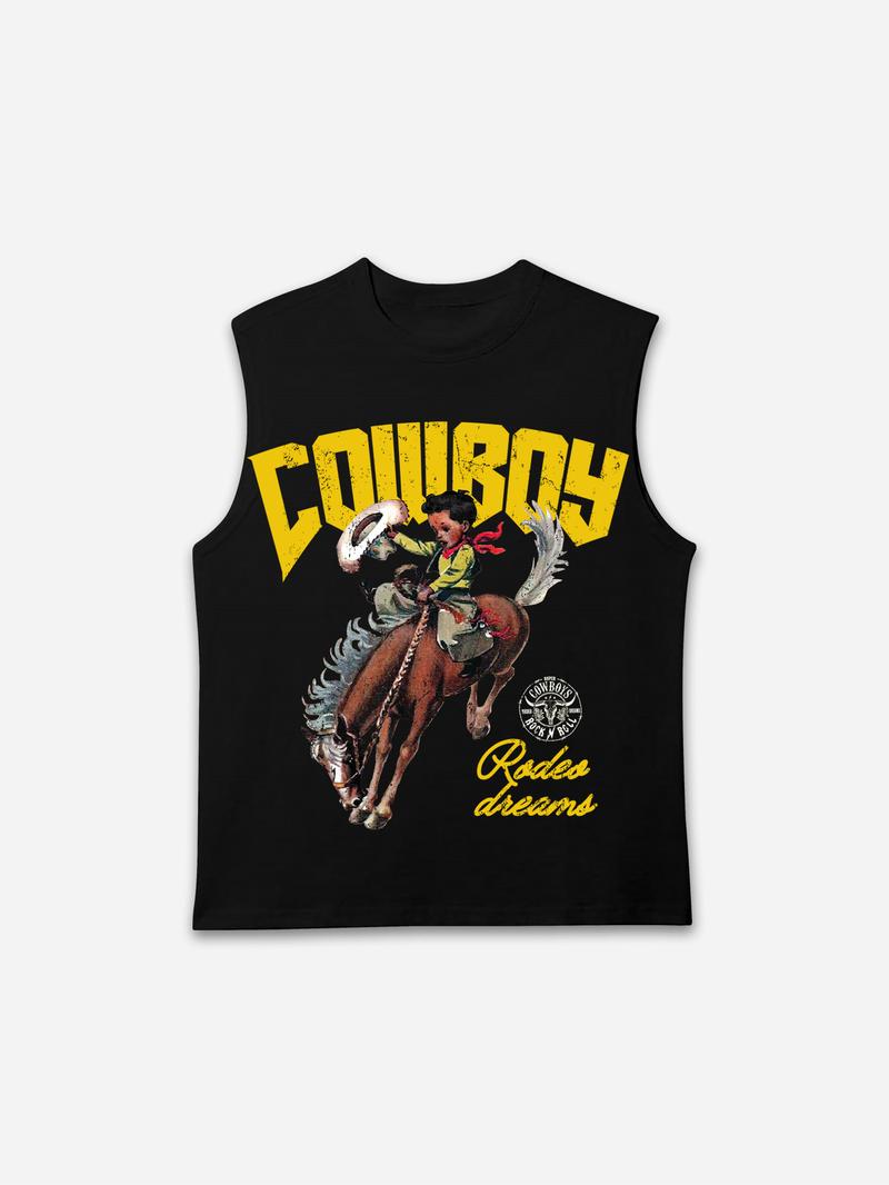 Sopula Studio Men's Cowboy Rodeo Dreams Print Graphic Tank Top Sleeveless Casual Crewneck Workout Tanktop Horse