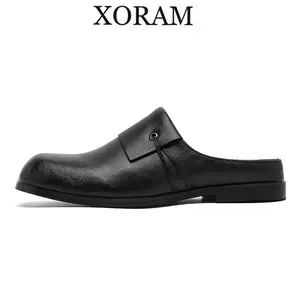 Women's Soft Leather Mule Loafers, Square-Toe Slip-On Backless Shoes for Business Casual Wear Footwear Black