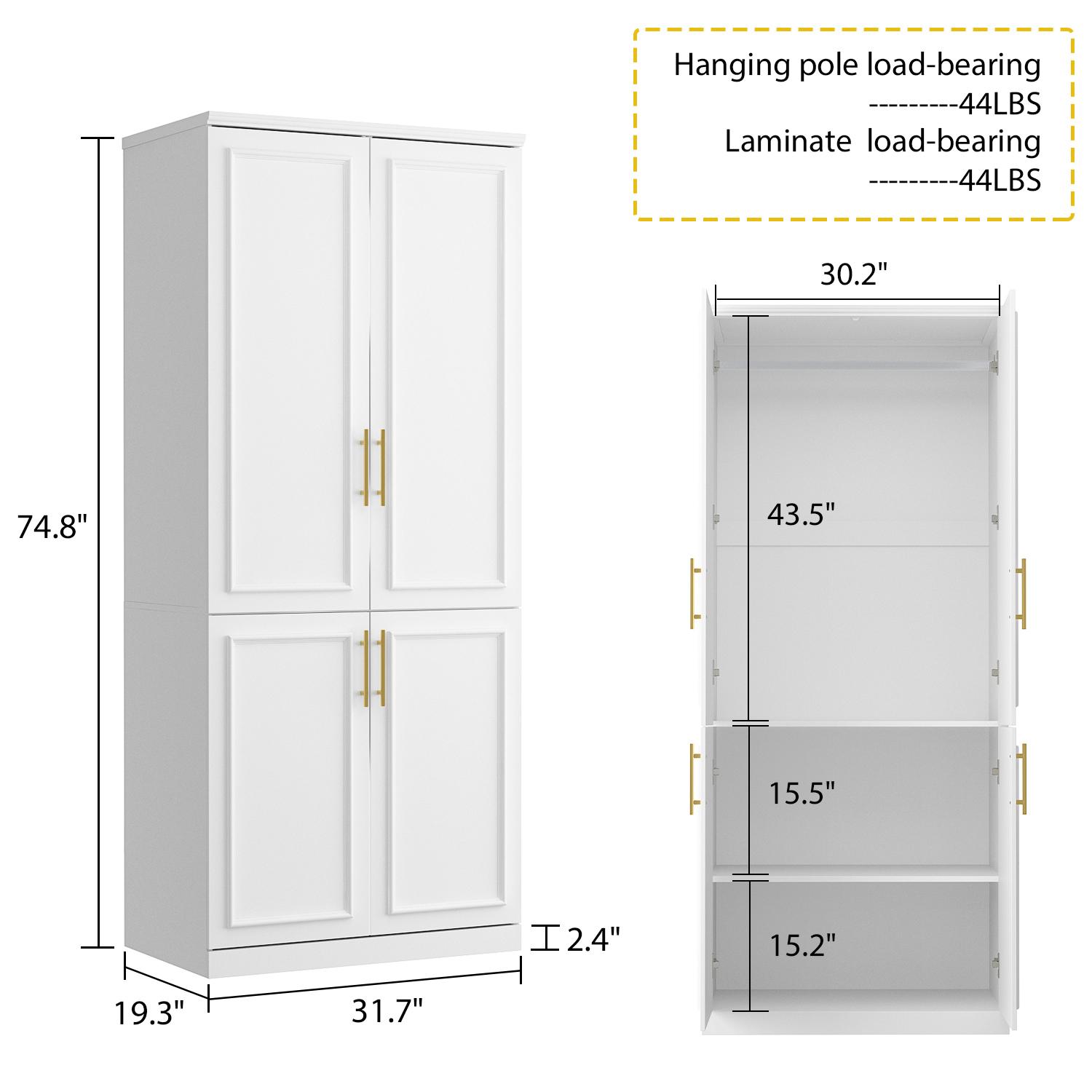 FUFU&GAGA Modern White Wardrobe Cabinet with 8 Doors, Hanging Rods, Gold Handles, Glass Doors, and 3 Drawers, Perfect for Bedroom or Cloakroom Furniture FUFU&GAGA Modern White Wardrobe Cabinet with 8 Doors, Hanging Rods, Gold Handles, Glass Doors, and 3 Drawers, Perfect for Bedroom or Cloakroom Furniture