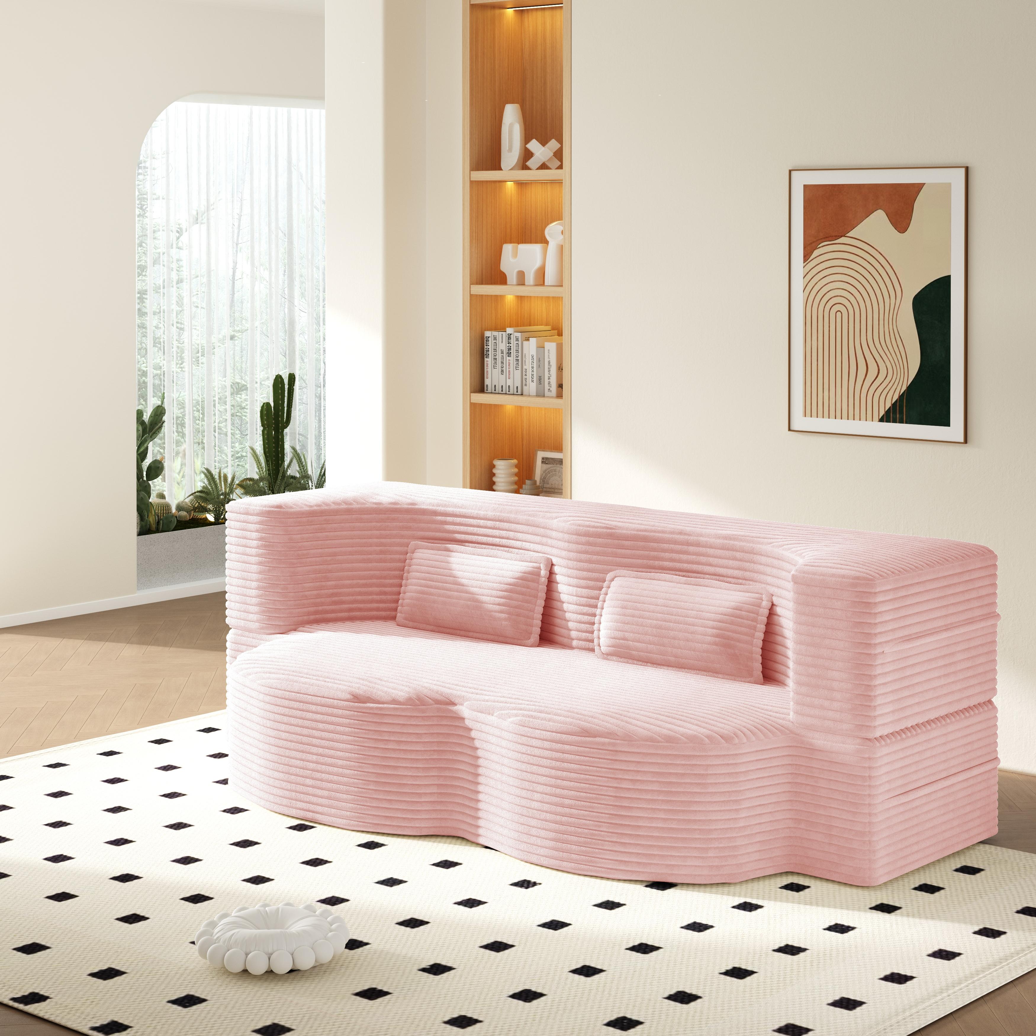 Eyisean 78in Corduroy Upholstered Padded Seat Sleeper Sofa Bed - Modern 2-in-1 Full-Size Foldable Durable Polyurethane Foam Mattress with 2 Pillows, Boneless Couch for Living Room/Dorms, 78"l x 54"w x 30"h, No Assembly Required for Everyday Relaxation