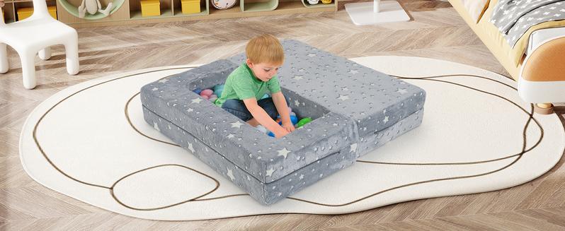 Costway Modular Play Couch, Glow in The Dark Fold Out Children Sofa Couch, Bedroom Playroom Furniture for Toddlers, Comfy Foam and Floor Cushion Gift for Boys Girls 3+