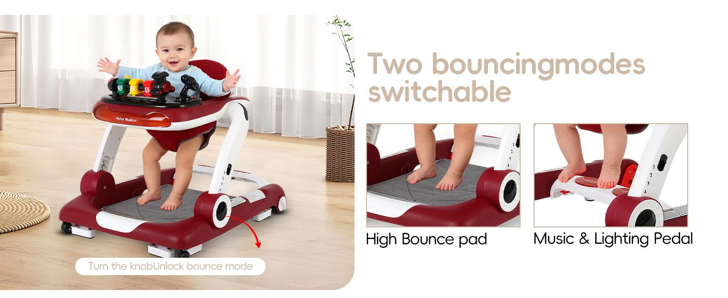 6-in-1 Baby Walker, Foldable Activity Walker with Adjustable Height & Speed, Music, Lights, Anti-Rollover, Toddler Push Walker, Baby Walker with Wheels for Boys & Girls 6-18 Months