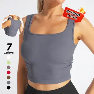 TCVC Seamless Form Fitting Tank Tops 9Pcs Square Neck Ruched Tops for Women Basic Casual Wear Suitable for Spring & Summer Wear Breathable Fabric 4Way Stretch Flexibility