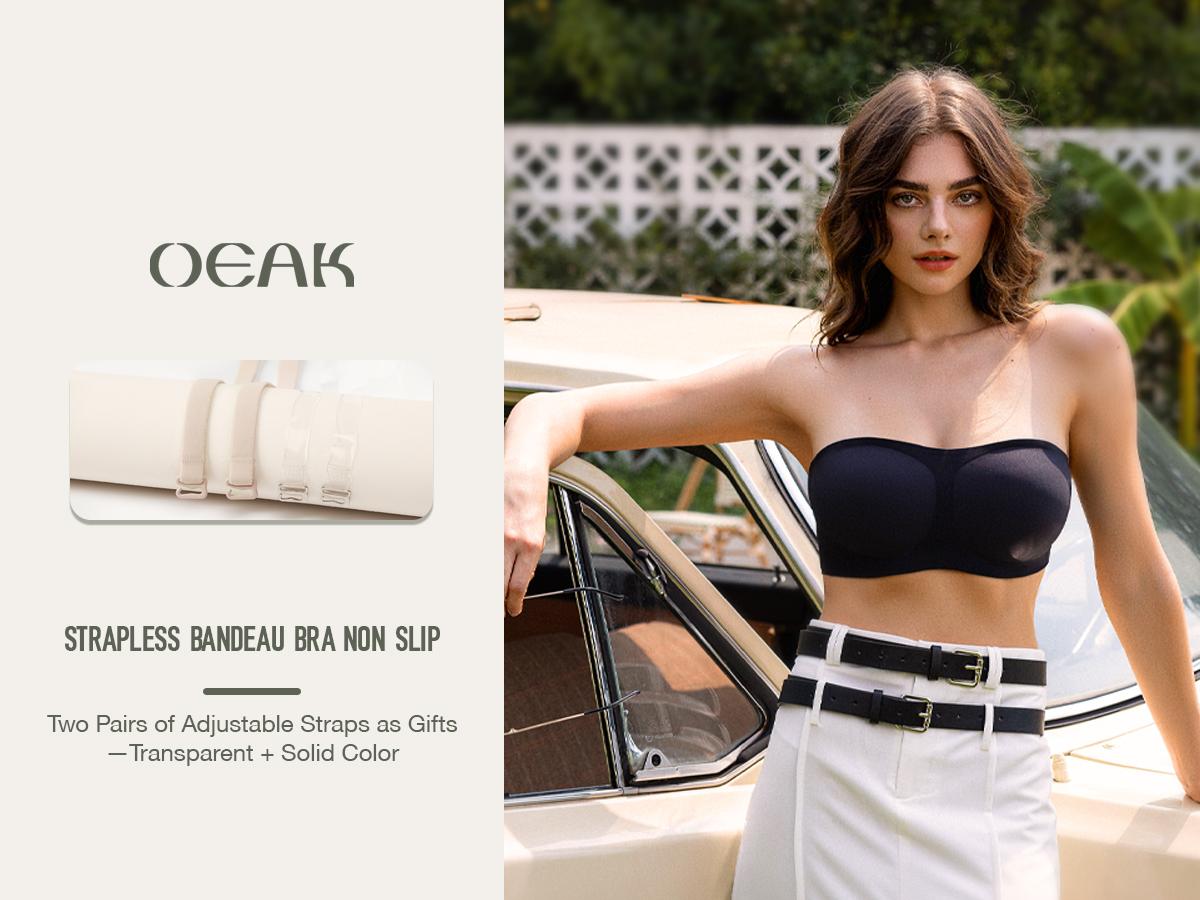OEAK Womens Strapless Bandeau Jelly Bras Non Slip Bras Push Up Wireless Bras Supportive Seamless Bra Comfortable Tube Bra
