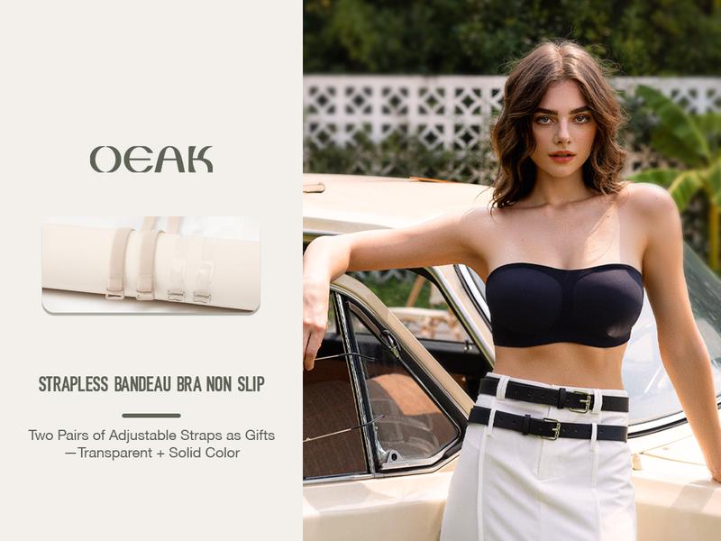 OEAK Womens Strapless Bandeau Jelly Bras Non Slip Bras Push Up Wireless Bras Supportive Seamless Bra Comfortable Tube Bra