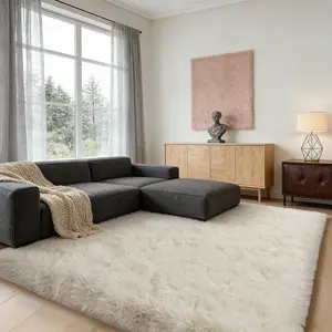 Creamy White Rugs, Ultra Soft Shaggy Fuzzy Throw Cute Large  Fluffy Area Silky Rug for Living Room Bedroom Girls, Modern Pastel Plush Nursery Toddler Kids Dorm Floor Carpets, Non Slip Washable Easy Clean Durable, High Traffic, Pet-Friendly, Non-Shedding