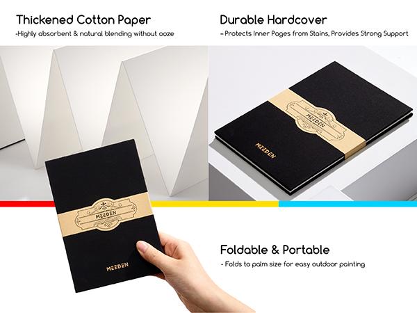 MEEDEN Portable Watercolor Accordion Sketchbook - 300gsm Cotton Acid-Free Hardback Concertina Sketchbook - Cold Press Texture Water Color Book for Wet/Dry Techniques, Travel & Outdoor Sketching
