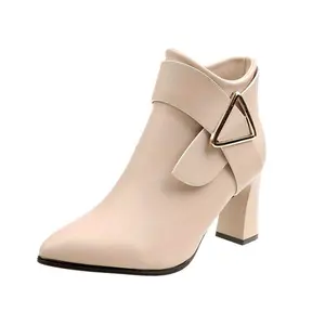 1pr Korean Style Women'S Chelsea Ankle Boots - Solid Color Pointed Toe Block Heel Booties With Zipper Closure, Polyurethane Upper, Superfine Fiber Lining, And Plastic Sole Girl Footwear boots for fall cowgirl boots