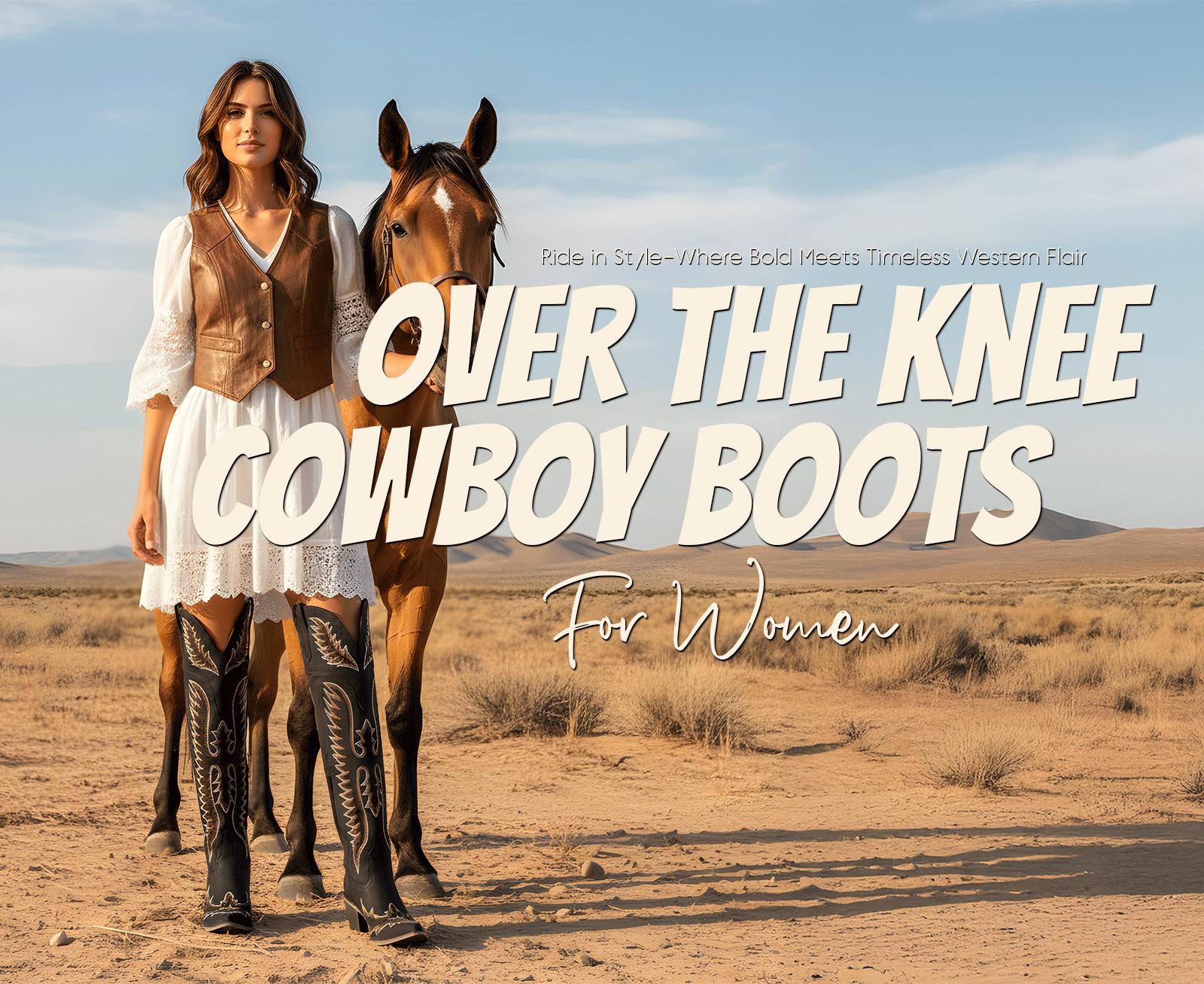 CELNEPHO Women Cowboy Boots Western Embroidery Booties Pointed Toe Over the Knee Boots Chunky Block Heel Side Zipper Closure Easy Pull on Cosplay Country Wedding Gift Festival Dress Shoes