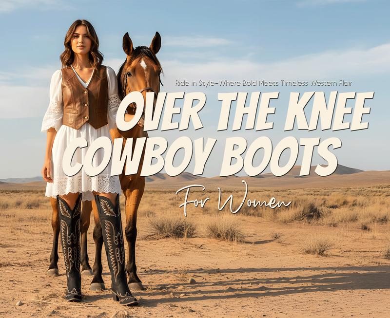 CELNEPHO Women Cowboy Boots Pointed Toe Over The Knee Country Boot Western Embroidery Design Side Zipper Closure Easy Pull on Cosplay Cowboy Festival Valentine Gift Spring Dress Shoes