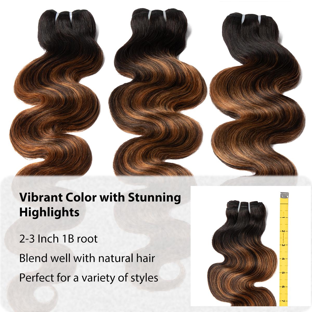 [Wequeen] #FB30 Highlight Hair Bundles Brazilian Colored Human Hair #T1B/P4/27 Body Wave Straight Quick Weave Sew in/Glue in Budget Friendly 10A
