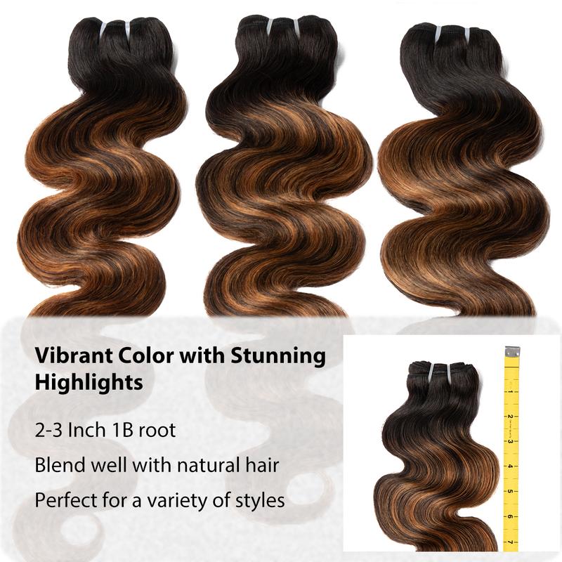 [Wequeen] #FB30 Highlight Hair Bundles Brazilian Colored Human Hair #T1B/P4/27 Body Wave Straight Quick Weave Sew in/Glue in Budget Friendly 10A Valentine Gifts