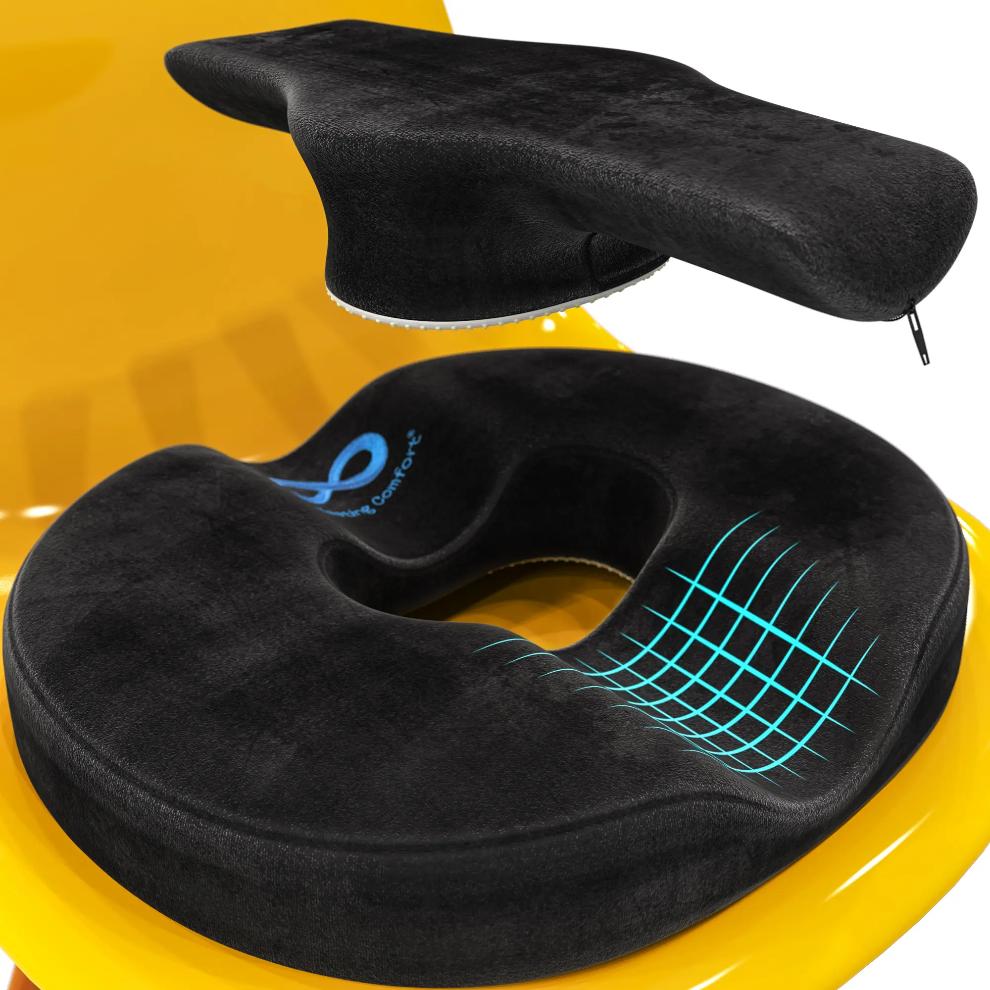 Everlasting Comfort Donut Seat Cushion - Tailbone Pain Relief Cushion - 2-in-1 Seat Cushion - Memory Foam - Butt Pillow & Butt Cushion