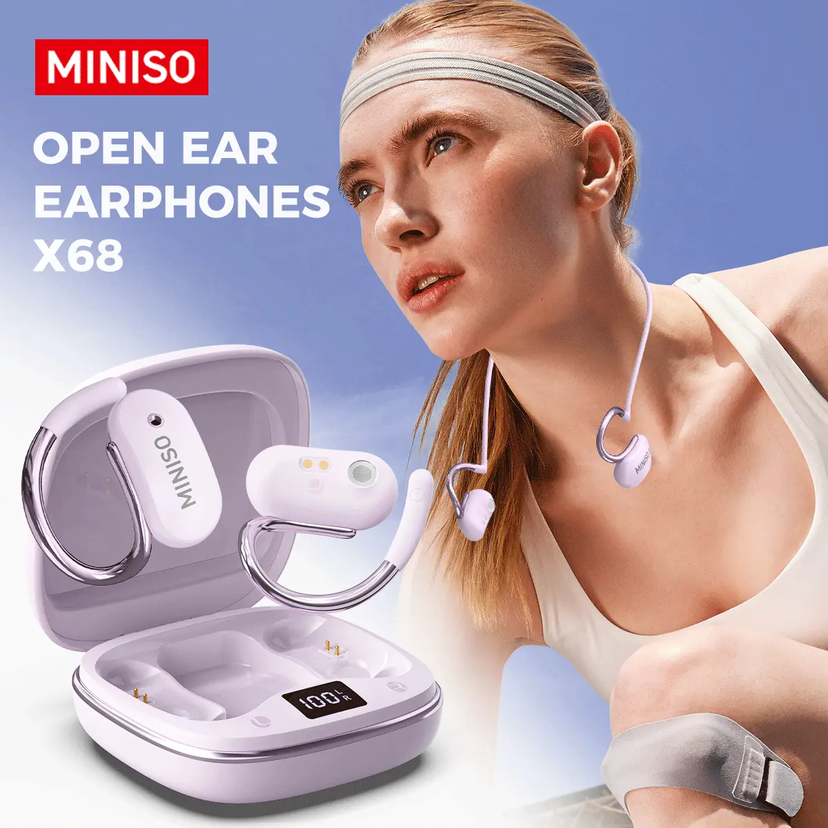MINISO X68 Open Ear Bluetooth 5.4 Noise Cancelling Headphones - True Wireless Over Ear Earbuds, 38H Work From Home Battery Playtime Audio Electronic Wireless Headphones, Noise Cancelling Headphone, Headphones Bluetooth