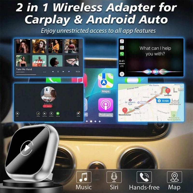 CarPlay Wireless Adapter & Android Auto Dongle 2in 1 Plug& Play Converter for Factory Wired CarPlay Cars, Fast Auto-Connect, Mini USB/USB-C Design for iPhone & AndroidPhones, Zero Delay Audio Upgrade, for 2016+ cars
