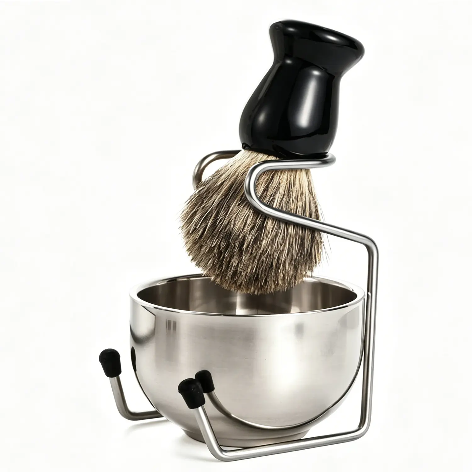 Shaving Brush Set with Silky Faux Badger Hair, Wood Handle, Stainless Steel Bowl and Stand - 3-Piece Grooming Kit for Men's Traditional Wet Shave & Hair Removal, Face Shaving, Shaving Accessories