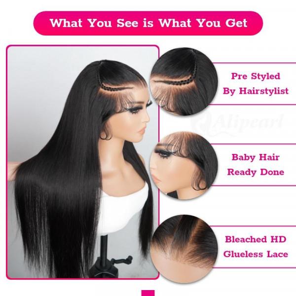 [LIVE SUPER DEAL] 28 Inch 250% Density Human Hair Wig West Kiss Pre Braided Glueless Ready Go Wig Silk Straight Lace Front Wig Pre Cut Lace Wig