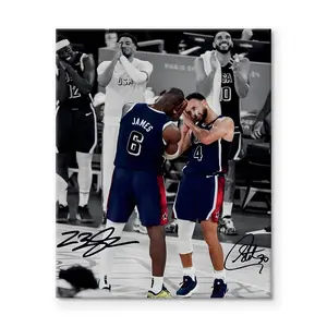 NBA Canvas Wall Art Decor - LeBron James and Stephen Curry Team USA Basketball Print Iconic Sleep Celebration Poster Sports Wall Art for Game Room Bedroom Living Room Man Cave Dorm Room Decor Gift for Basketball Fans