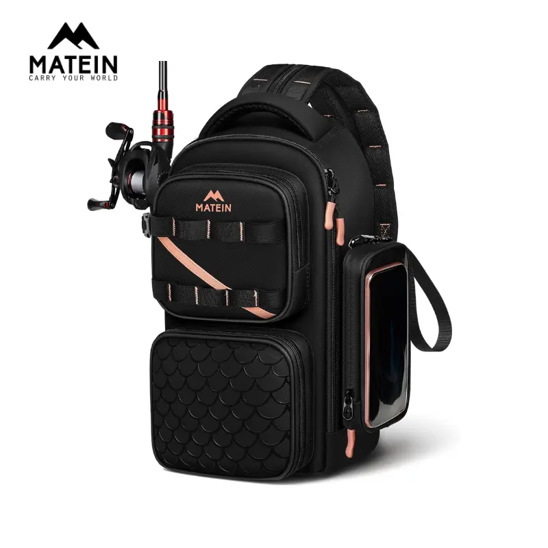【Back To School】MATEIN Women's Fishing Tackle Backpack, Waterproof Fishing Sling Bag with Rod Holder, Insulated Cooler Compartment & Phone Pouch, Portable Fishing Gear Organizer for Female Anglers, Outdoor Fishing Trips and Daily Use