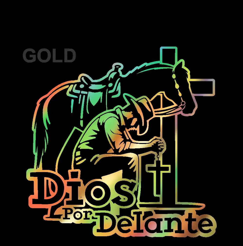 2Pcs Cowboy Dios por Delante Sticker Adhesive Vinyl Decal Holographic Car Vehicle Religious