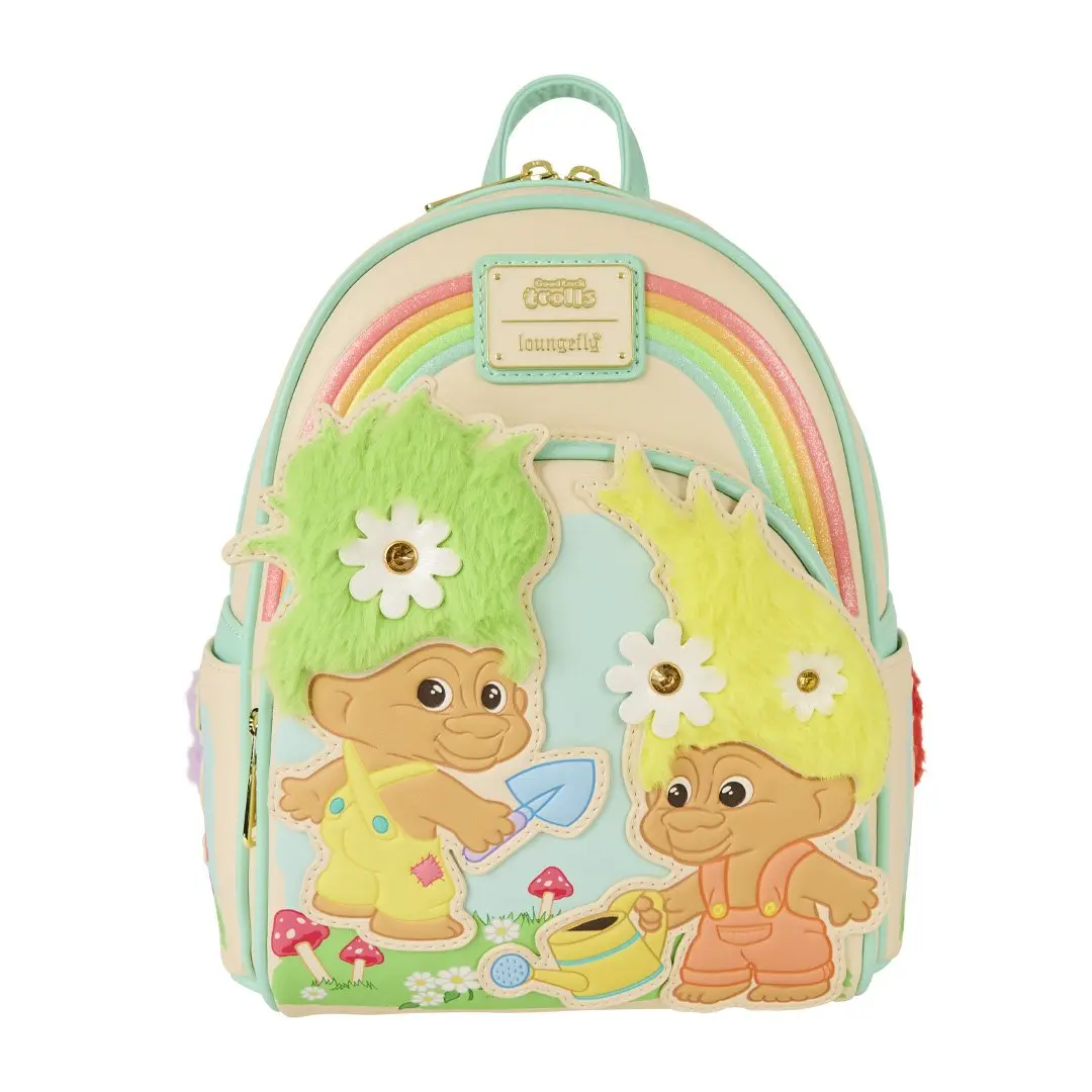 Loungefly Universal Classic Trolls Plush Glitter Rainbow Mini Kawaii Backpack, Functional Luggage Bag, Casual Printed Daily Micro Bag, Embroidery, Rhinestones, Faux Leather, Everyday Carry, Retro