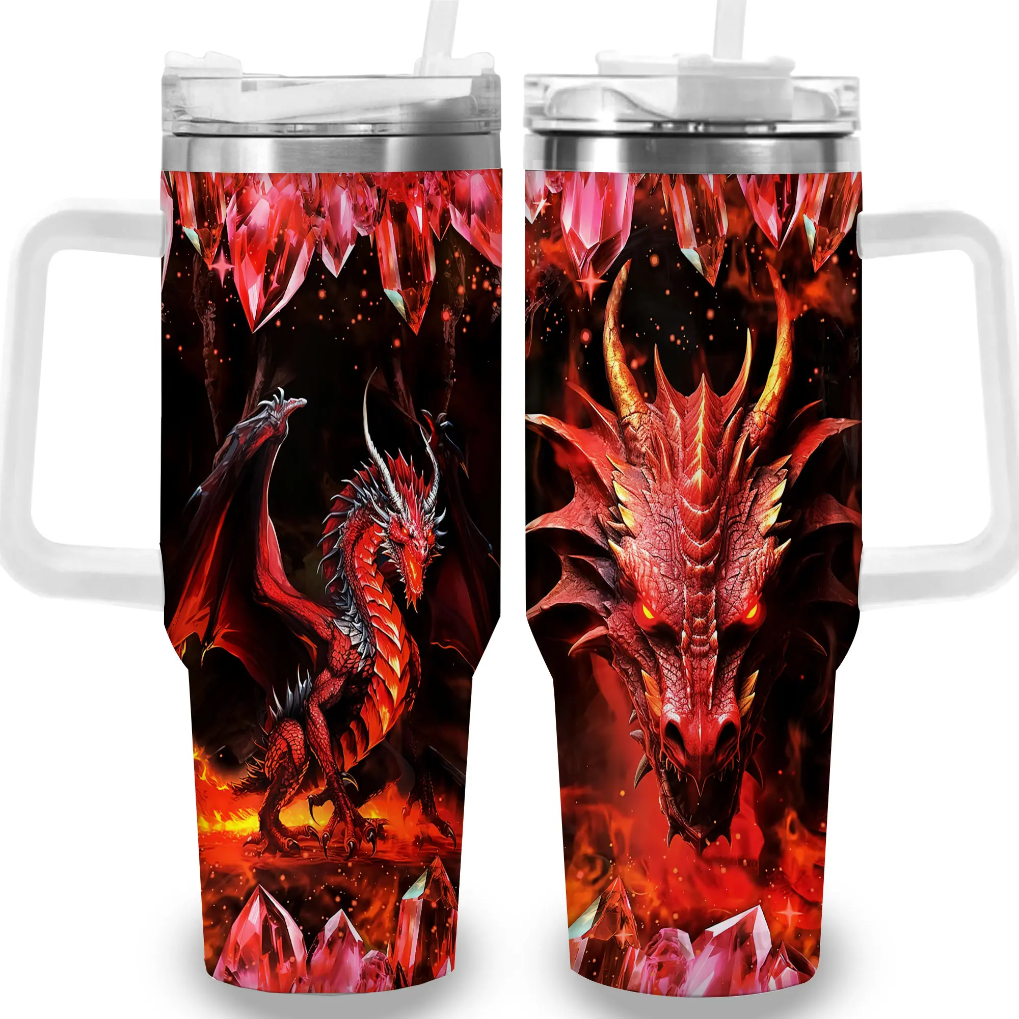 1pc 40oz Fantasy Dragon Insulated Tumbler Mug with Lid, Vacuum Flask Travel Coffee Cup, Unique Gift for Women-Men, Ideal for Halloween-Independence Day Occasions, Tumbler Mug Vacuum Flasks, Portable