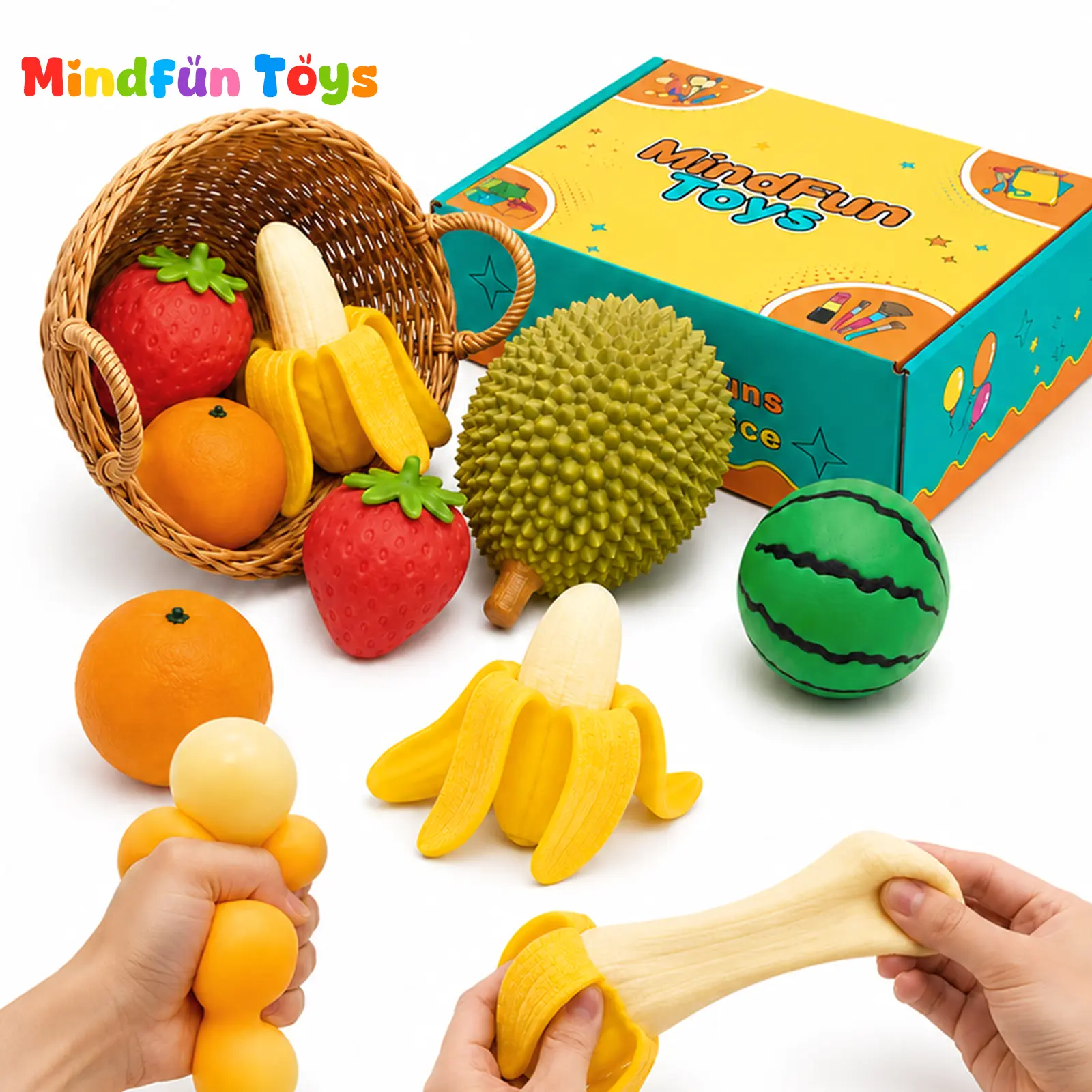 8-Piece Stress Relief Fidget Toys Fruit Squishy Set Box,Soft Sensory Squeeze Toys Fast Return Party Gift for Kids Adults