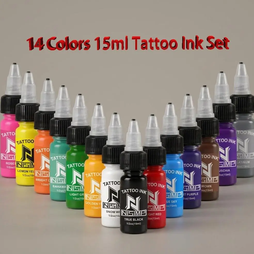 14 Color Tattoo Ink Set, Permanent and Long-Lasting Body Art Ink, 15ml Pigment Bottles for Tattoos, Tattoo Inks Set, Body Art Temporary Tattoos Cosmetic Tattoo Supplies Red