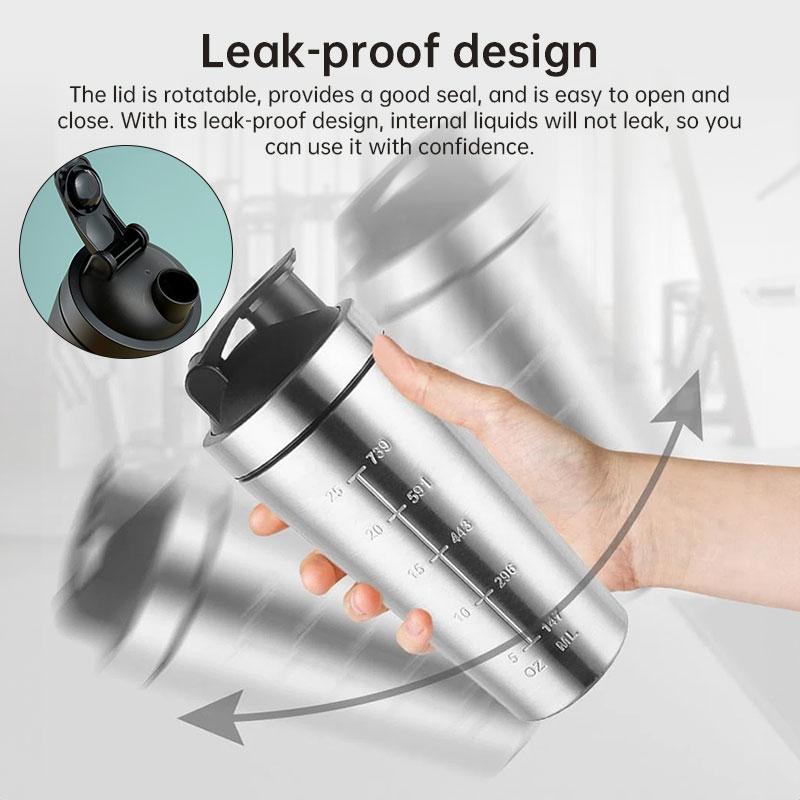 Stainless Steel Protein Shaker Bottle with Mixing Ball - Leak-Proof Gym & Sports Portable Shaker Cup