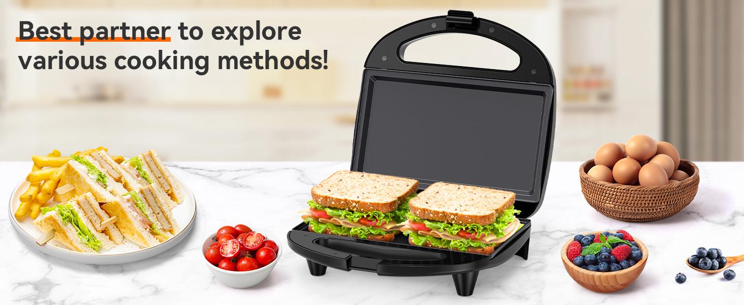 OSTBA Sandwich Maker, 2 Slice Grilled Cheese Maker with Non-stick Flat Plates, Indicator Lights, Cool Touch Handle, Easy to Clean and Store, 750W