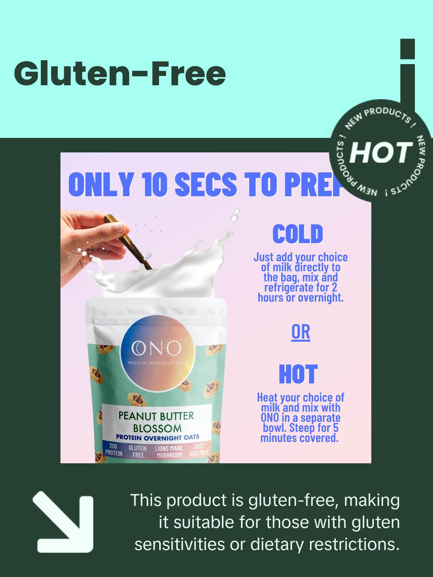 ONO Protein Overnight Oats Peanut Butter Chocolate Bundle - Includes 20g Protein, Gluten Free, Low Sugar, Just add milk