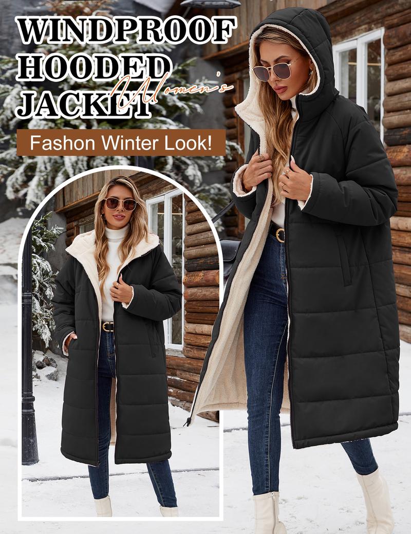 Women Winter Coats Fleece Long Coats Windproof Waterproof Jackets Oversized Warm Down insulated Jacket with Hood FallFreshness #outdoorfun