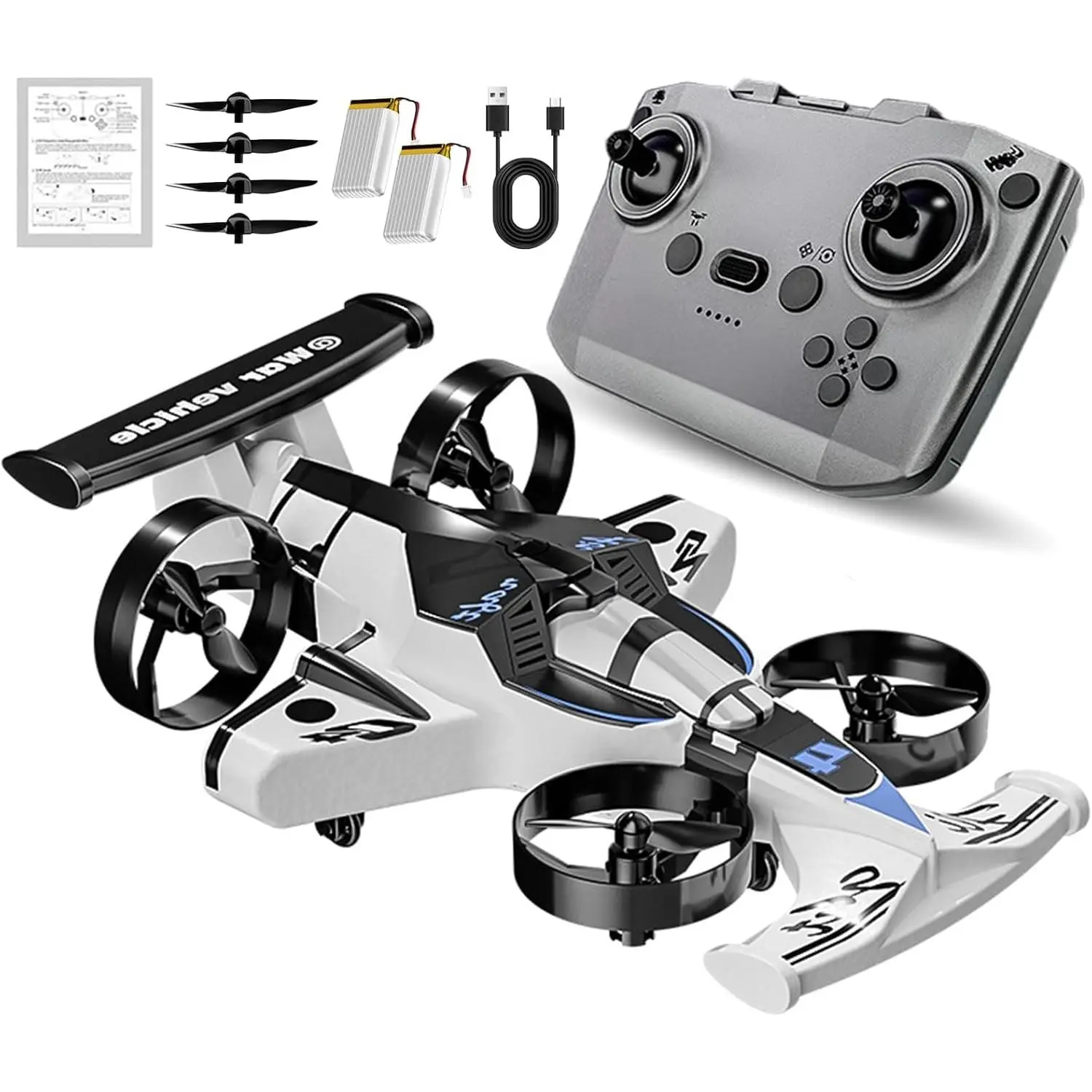 RC Car-Drone Dual-Mode Vehicle Combo Toy - Plastic, 360-Degree Drift Tires, Land-Air Capable, 1-Touch Lift, Impact-Resistant, 3 Adjustable Speeds, Bright LED Lights, 600mAh, Beginner-Friendly, Teen Boy Gift, Party Supplies, Six-Axis Gyroscope