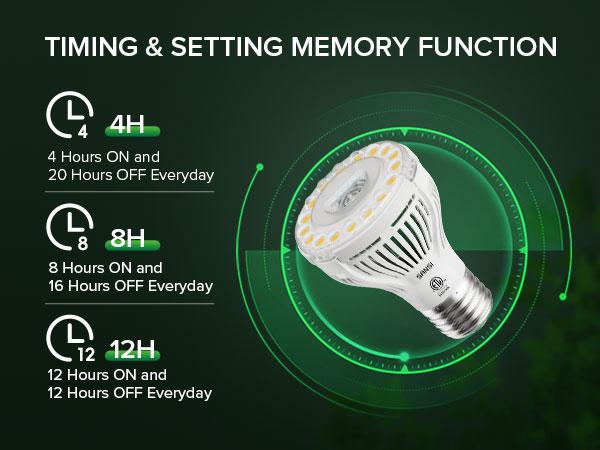 SANSI Dimmable Grow Light Bulb, Full Spectrum with Remote Control, Auto On Off Timing 4 8 12 Hrs, 10W PAR20 (150 Watt Equiv) Grow Lamp with Optical Lens for High PPFD, Energy Saving for Indoor Plants