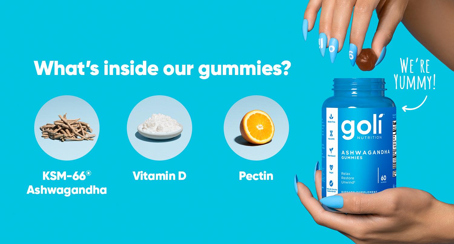 Goli Ashwagandha & Vitamin D Gummy - Mixed Berry, KSM-66, Vegan, Plant Based, Non-GMO, Gluten-Free & Gelatin Free. America's #1 Ashwagandha Brand
