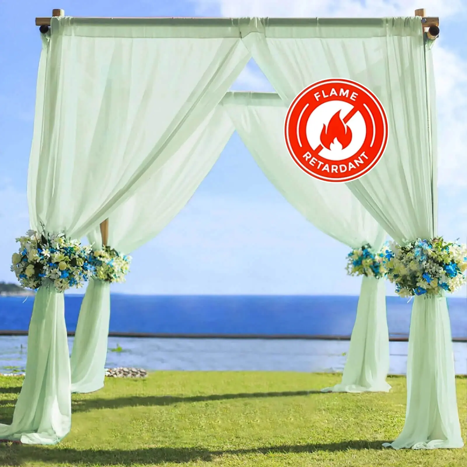 5ftx14ft Sage Green Chiffon Curtain Panel with Chiffon Fabric, Durable Flame-Resistant Rod Pocket Backdrop Ceiling Drapery for Weddings, Festive Parties