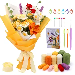 Harxvto Flower Bouquet crochet Kit , Crochet Starter Kit with  Step-by-Step Video Tutorials,Handmade Crochet Flowers Crochet Kit, Handicraft Yarn Handmade Mothersday Gifts (Yellow Rose )