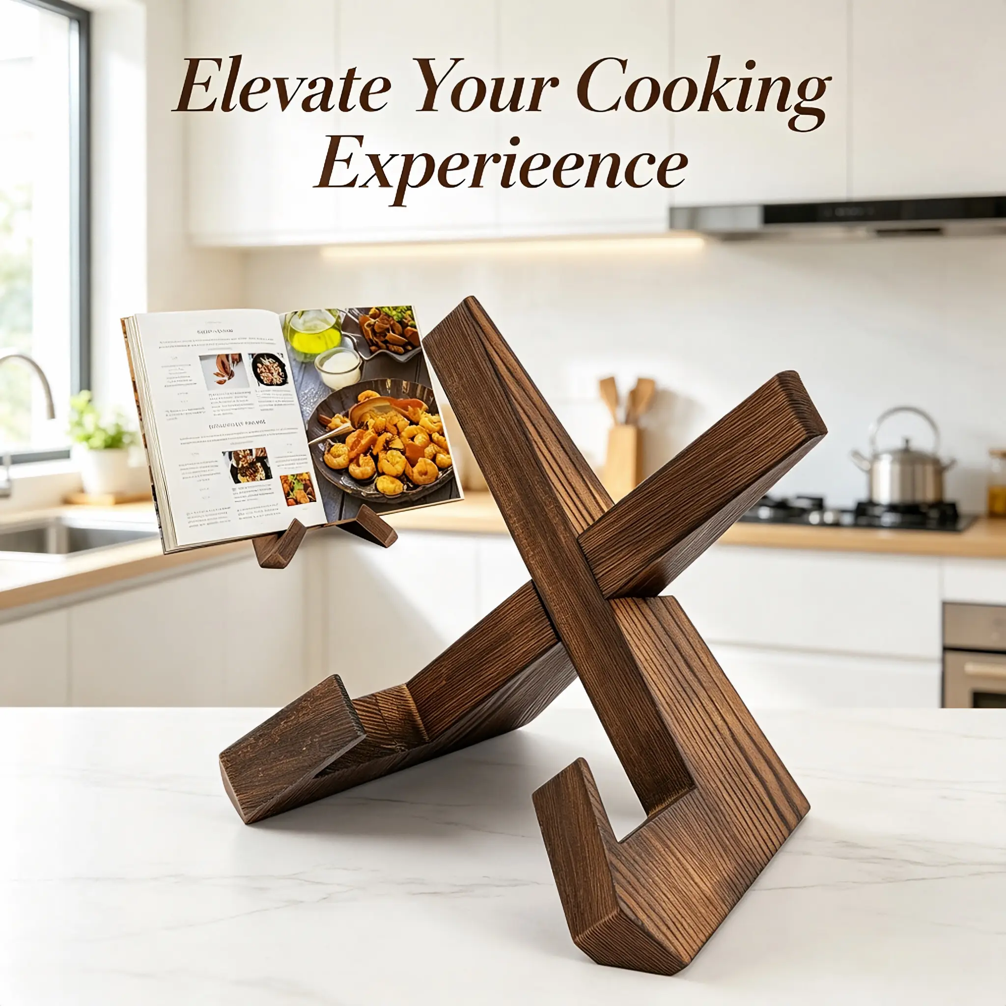 Adjustable Wooden Menu Holder Stand - Multi-Angle Display for Restaurants, Cafes & Home Kitchen | Recipe Book Organizer with Eco-Friendly Wood Construction (Space-Saving Design)