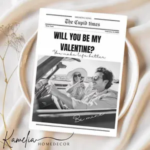 Valentines Day Cupid Poster Unframed poster, Custom Newspaper Poster Gift For Her Girlfriend Wife, Editable Valentine Poster Love Story, Will You Be My Valentine Romantic Gift Decor Print, Unframed