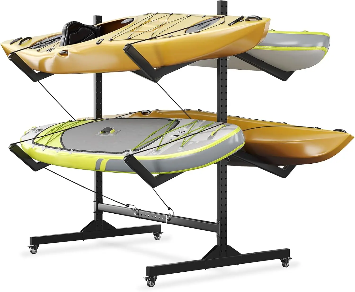 Heavy-Duty Kayak Hanger Holder, 2 Layer, for 4 Kayaks, Bent Arm Kayak Rack for Outdoor Storage, Freestanding Kayak Storage Racks