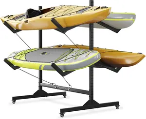 Heavy-Duty Kayak Hanger Holder, 2 Layer, for 4 Kayaks, Bent Arm Kayak Rack for Outdoor Storage, Freestanding Kayak Storage Racks