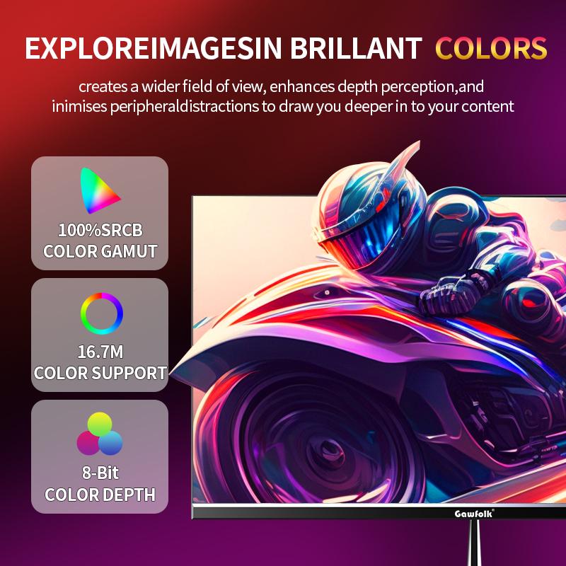 Gawfolk Gaming Monitor 24.5-inch 200Hz Refresh Rate Full HD 1080p PC Display Borderless Flat-Panel Design Built-in Speakers FreeSync Technology Support HDMI & DisplayPort Compatibility VESA 75x75 Wall-Mount Standard