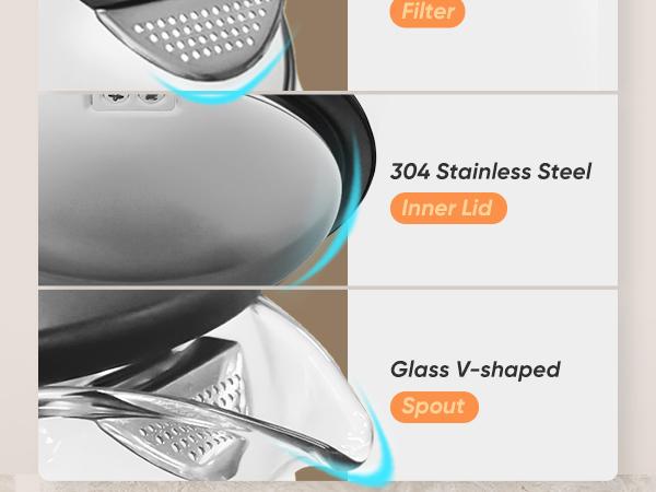 COSORI Electric Glass Kettle, 1.8Qt/1500W, No Plastic Filter & Spout, Auto Shut Off, Black, Hot Water Boiler for Coffee&Tea, College Dorm Essential GK-172/173, valentinesdaygift