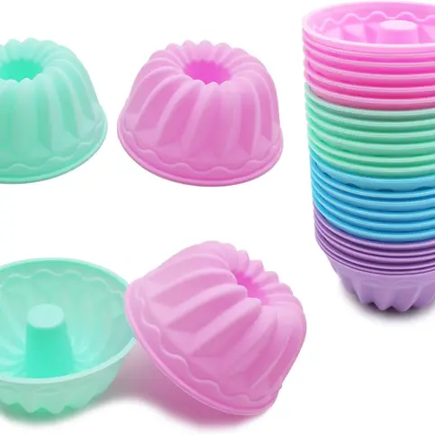 Pack of 24 Heat Resistant Pumpkin Shape Baking Cups, Reusable Silicone Donut Mold, Multicolor Mini Molds Bakeware for Bagel, Muffin, Jello and Cake Baking